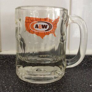 Vintage A&W Root Beer Mug Buck Restaurant Style USA Map Logo Clear Glass Handle